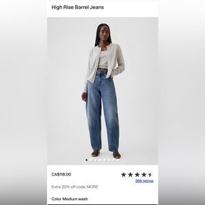 GAP Women's High Rise Barrel Jeans - Medium Blue - TALL